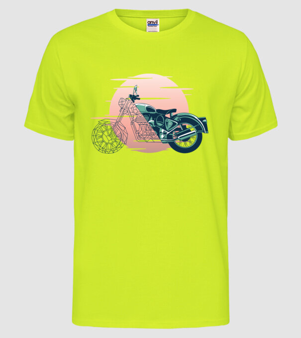 Motocicletă Vintage model galben neon pe tricou