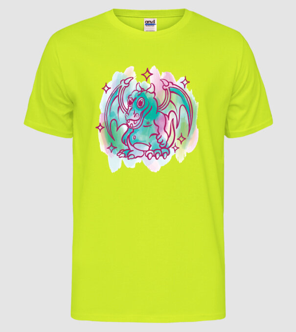 Acuarelă Dragon model galben neon pe tricou