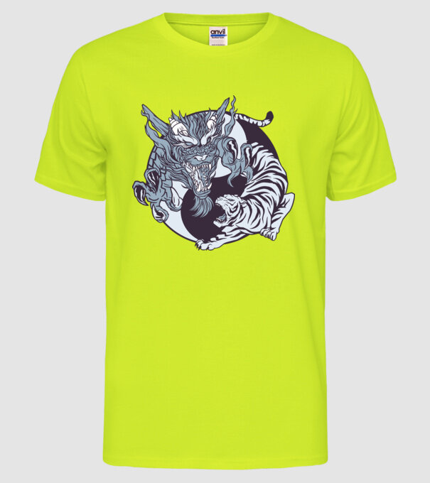 Yin Yang cu animale model galben neon pe tricou