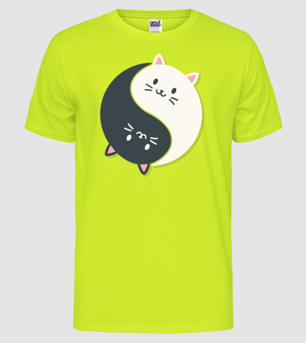 Pisicuțe Yin Yang model galben neon pe tricou