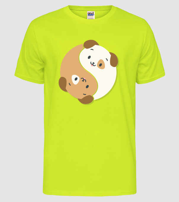 Câini Yin Yang model galben neon pe tricou
