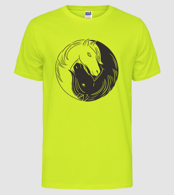 Călăreț Yin Yang model galben neon pe tricou
