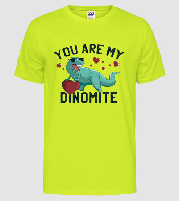 You are my Dinomite tricou cu dinozaur și inimă model galben neon pe tricou