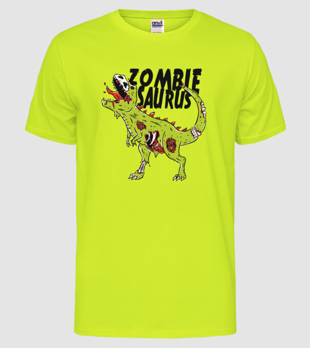 Zombiesaurus - Dinozaur Zombie model galben neon pe tricou