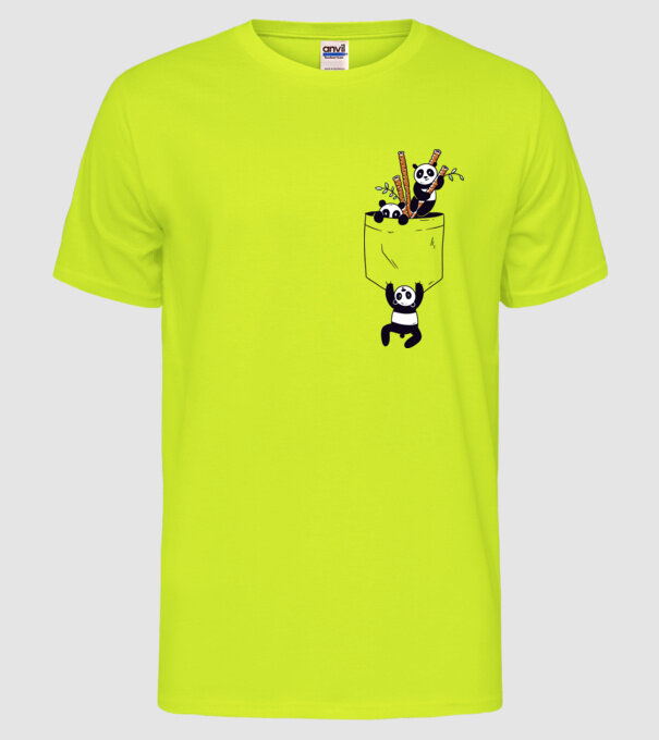 Panda de buzunar model galben neon pe tricou