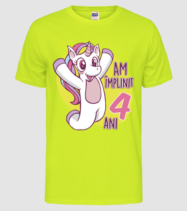 Am împlinit 4 ani model galben neon pe tricou