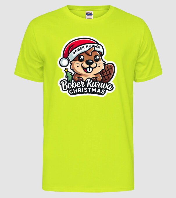Bober Kurwa Christmas 1 model galben neon pe tricou