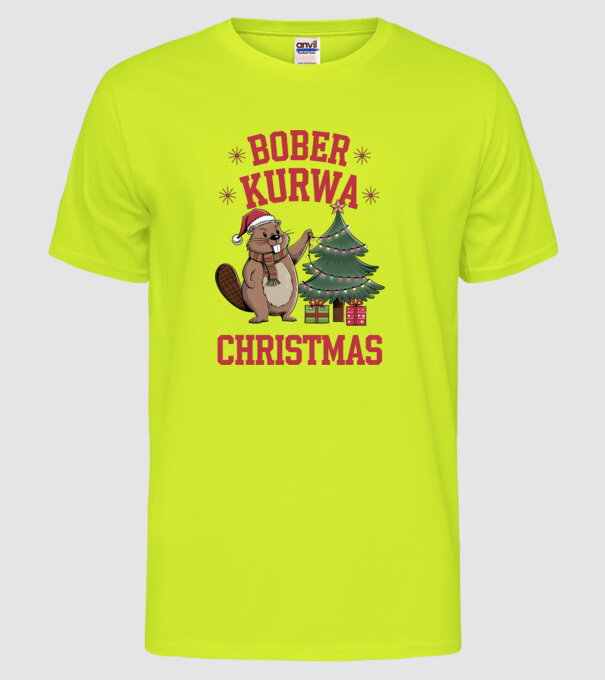 Bober Kurwa Christmas 3 model galben neon pe tricou