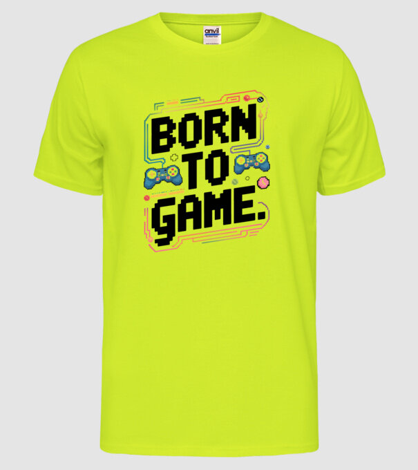 Born to Game Pixel Alb model galben neon pe tricou