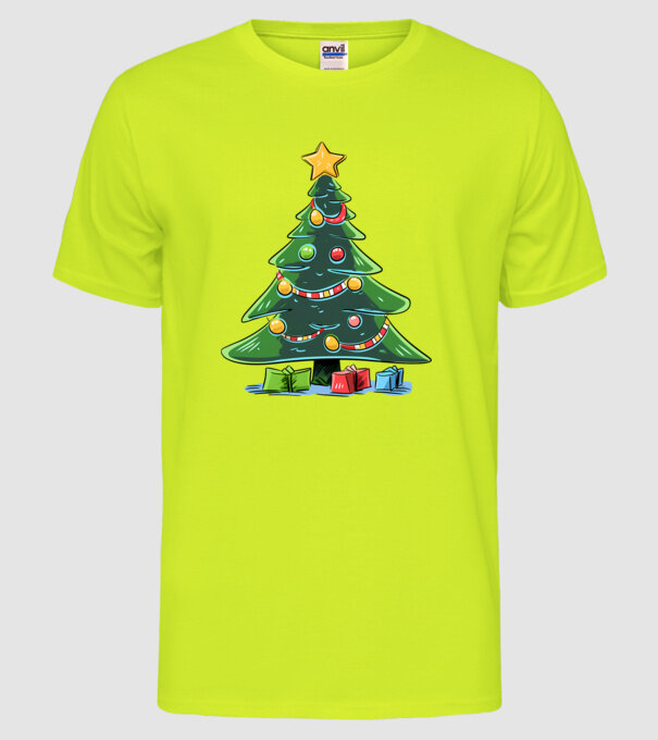 Brad de Crăciun model galben neon pe tricou