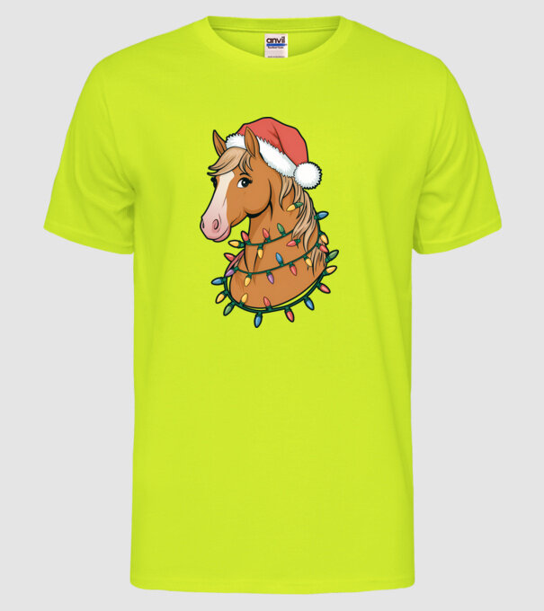 Cal de Crăciun model galben neon pe tricou