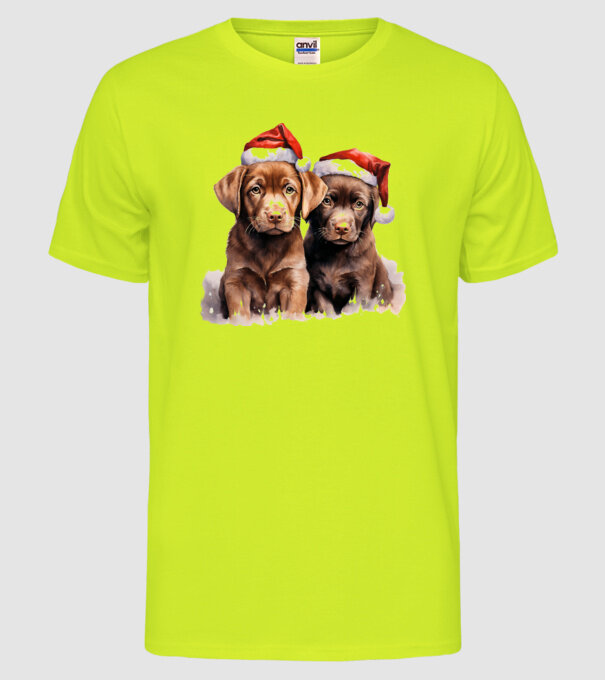 Catelusi Craciun Alb model galben neon pe tricou