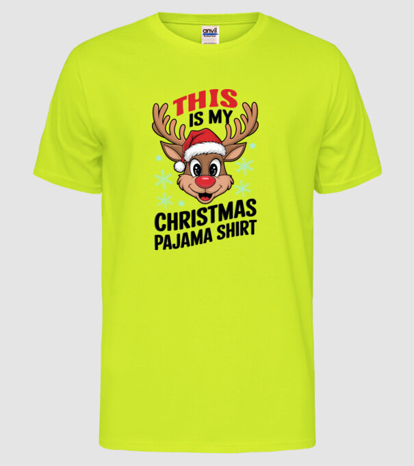 Christmas Pajama Reindeer Alb model galben neon pe tricou
