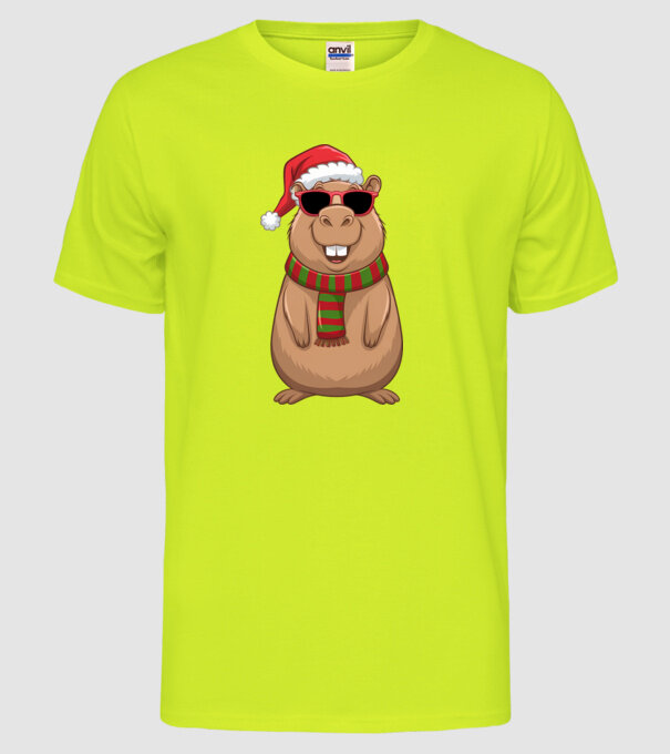 Crăciunul capybara model galben neon pe tricou