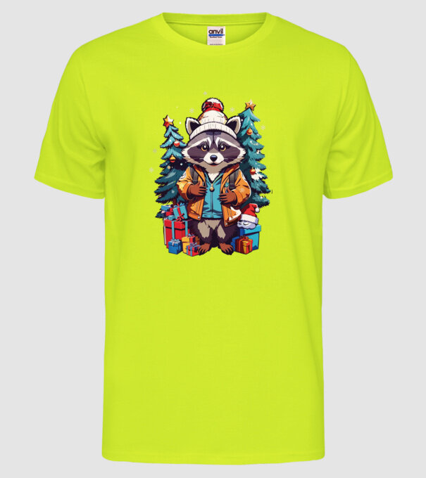 Crăciunul ratonilor model galben neon pe tricou