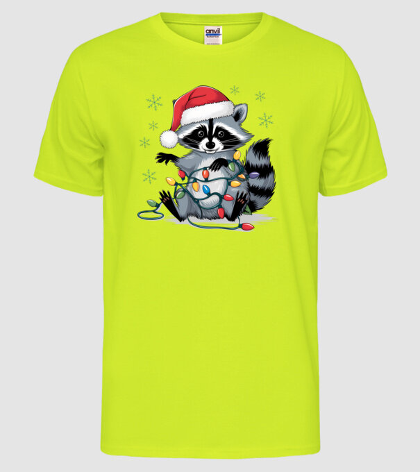 Crăciunul ratonilor Alb model galben neon pe tricou