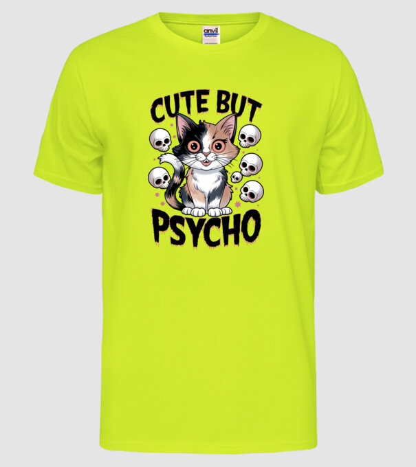 Cute, but Psycho pisică Alb model galben neon pe tricou