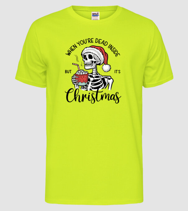 Dead inside, but it's christmas Alb model galben neon pe tricou