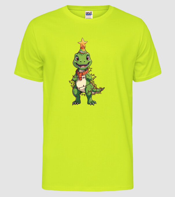 dinozaur pom de Crăciun model galben neon pe tricou