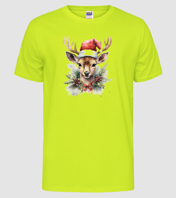 Festive Reindeer model galben neon pe tricou