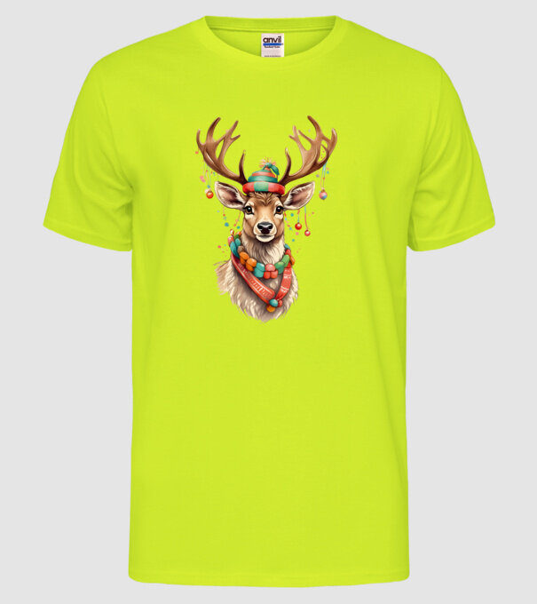 Festive Reindeer model galben neon pe tricou