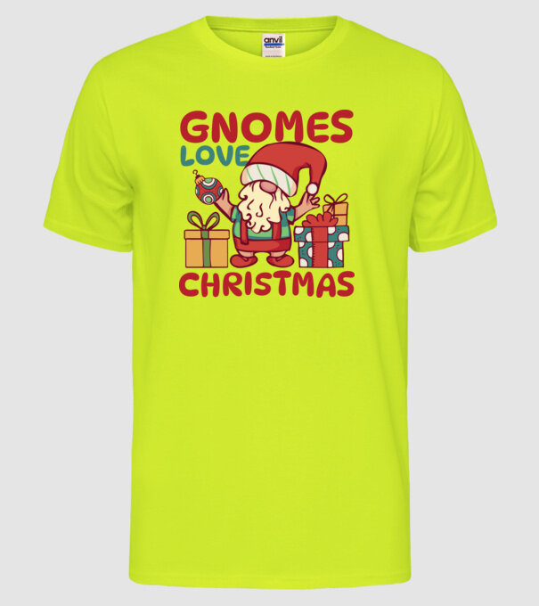 Gnomes LOVE Christmas model galben neon pe tricou