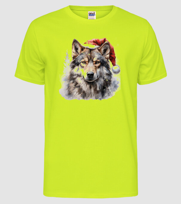 Lupul de Crăciun Alb model galben neon pe tricou