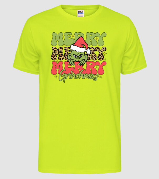 Merry Grinchmas model galben neon pe tricou