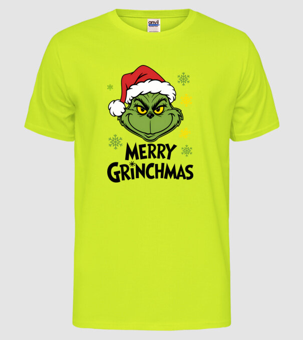 Merry Grinchmas Alb model galben neon pe tricou