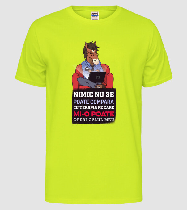 nimic nu se poate compara cu terapia pe care mi-o poate oferi calul meu model galben neon pe tricou