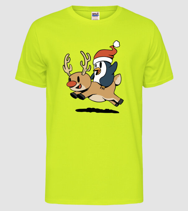 pinguin reindeer cristmas model galben neon pe tricou
