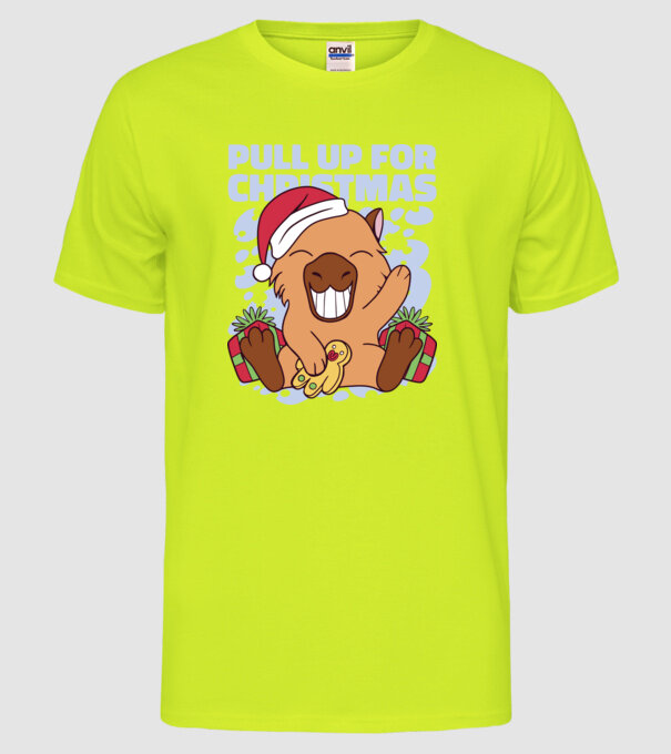 Pull up for christmas Capybara model galben neon pe tricou