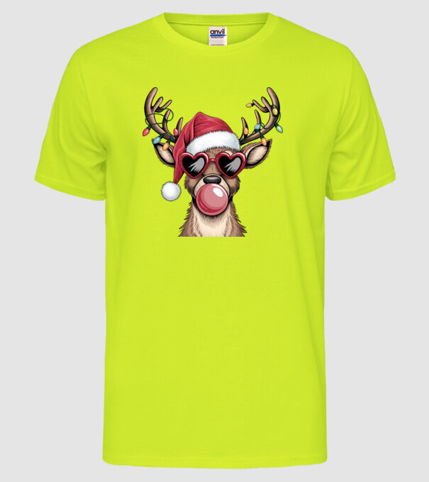 Ren amuzant de Crăciun model galben neon pe tricou