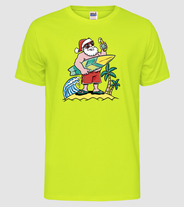 Santa Claus Summer model galben neon pe tricou