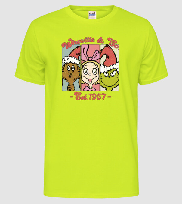 Whoville & Co. - Grinch model galben neon pe tricou