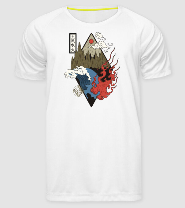 4 Elemente - Foc, Apă, Pământ, Aer model alb pe tricou