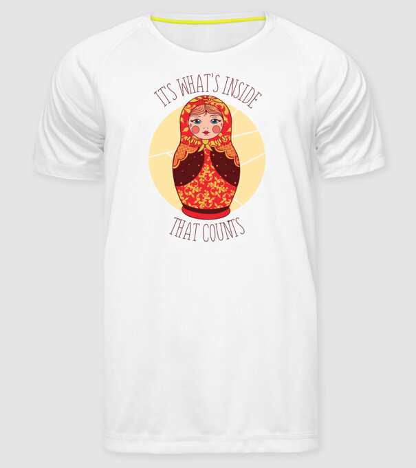 Interiorul contează - păpușă Mamushka model alb pe tricou