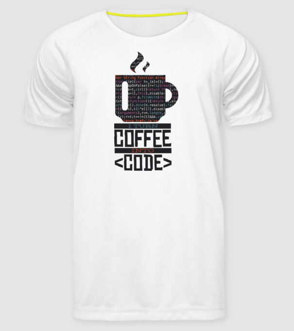 Transform cafeaua în cod - tricou programator model alb pe tricou