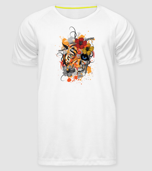 Craniu de tigru abstract model alb pe tricou