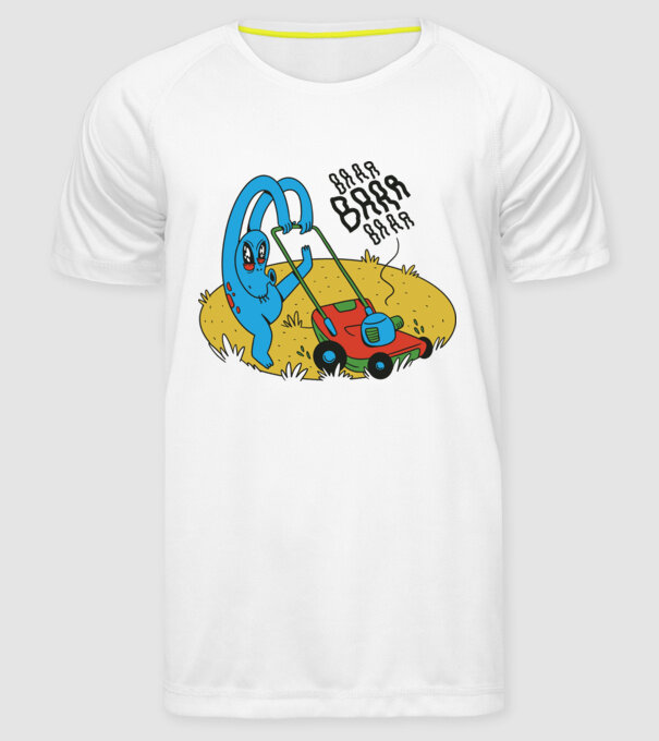 Alien cu Mașină de tuns iarba model alb pe tricou