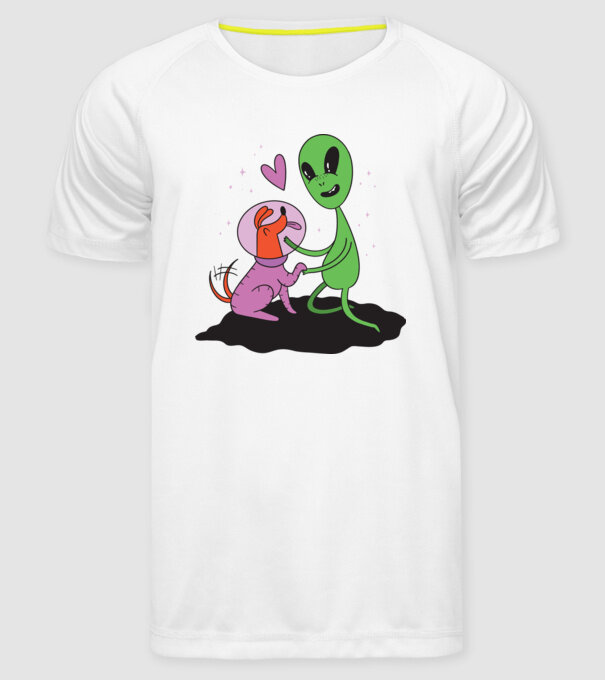 Alien cu câine model alb pe tricou