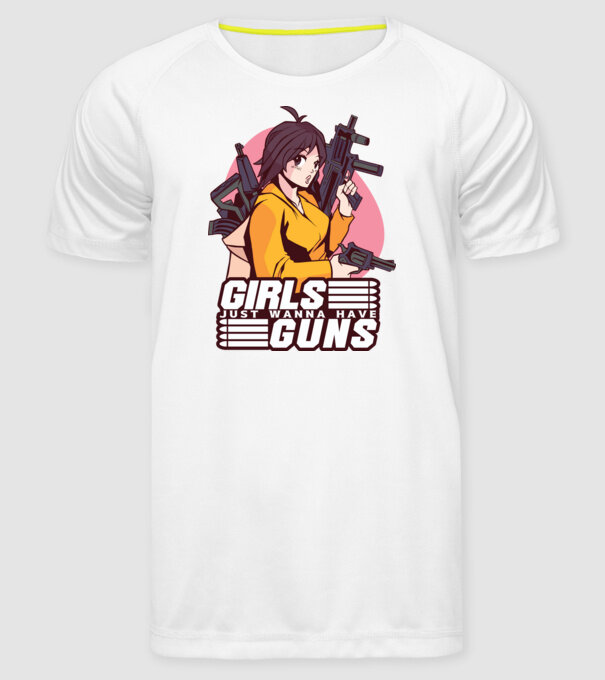 Anime fată cu armă model alb pe tricou
