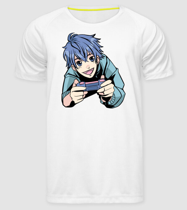Anime băiat Gamer model alb pe tricou