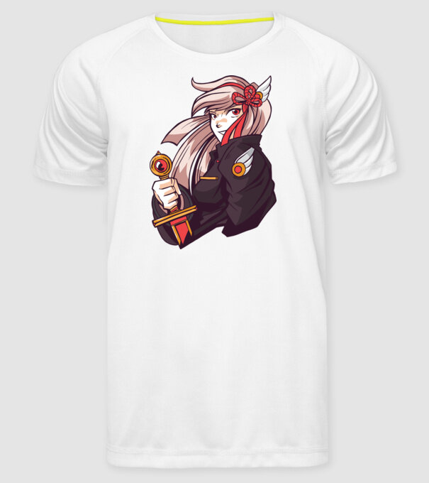 fată Anime cu sabie model alb pe tricou