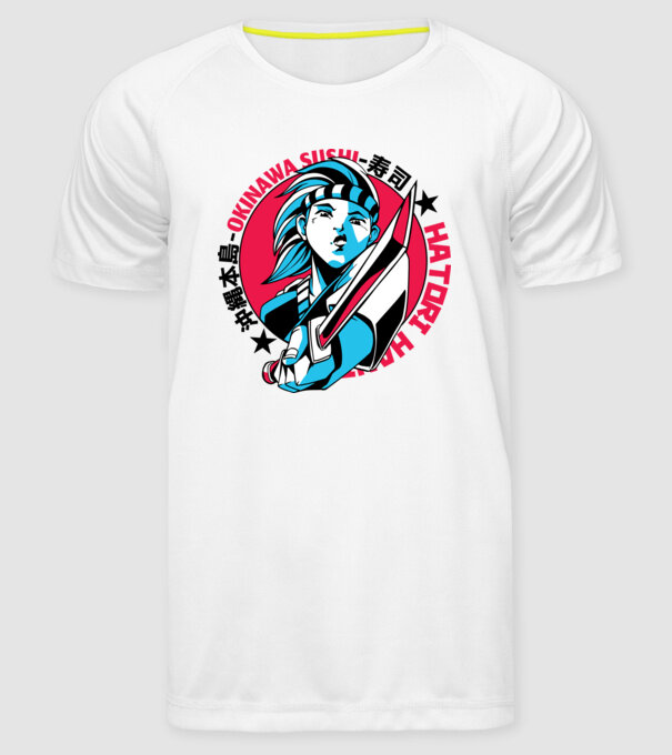 Fată Anime cu sabie model alb pe tricou