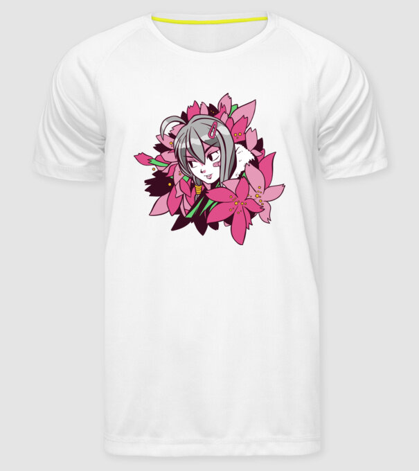 Anime fată printre flori model alb pe tricou