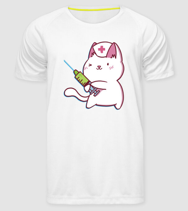 Pisică asistent medical cu vaccin model alb pe tricou