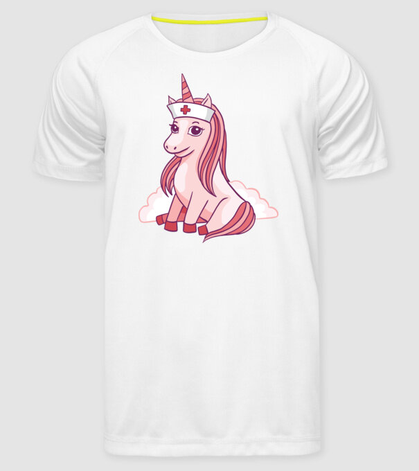 Îngrijitor unicorn model alb pe tricou