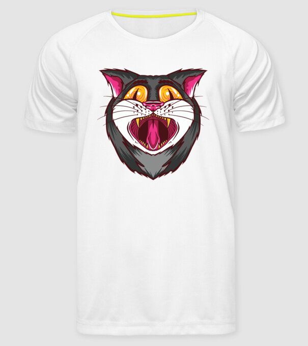 Pisică care cască model alb pe tricou