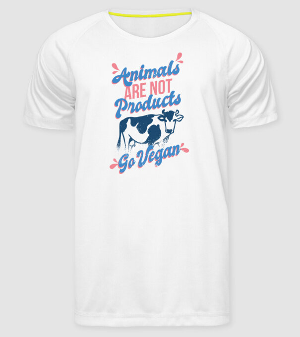 Animalele nu sunt produse, fii vegan tricou model alb pe tricou